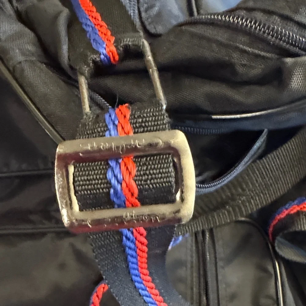 Carlton VTG Stylish Black Classic Nylon Duffel Bag with Red and Blue Accents